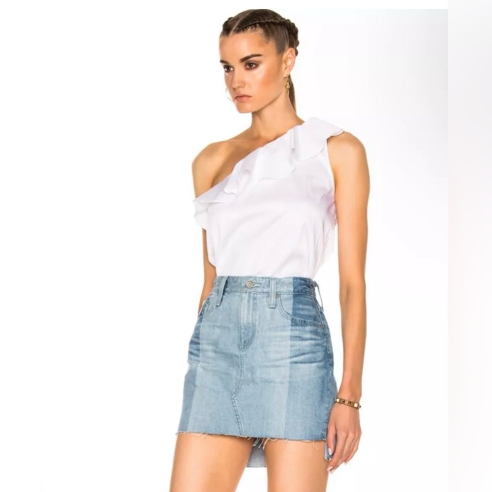 AG Adriano Goldschmied One Shoulder Ruffle Top White Cotton Size S Revolve Style - Picture 4 of 5